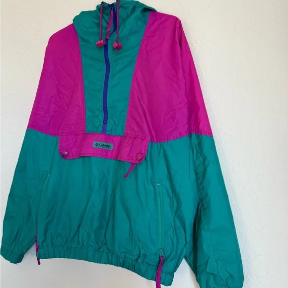 Retro Columbia windbreaker jacket - vintage 80s 90s neon colorblock track rain - Picture 5 of 9
